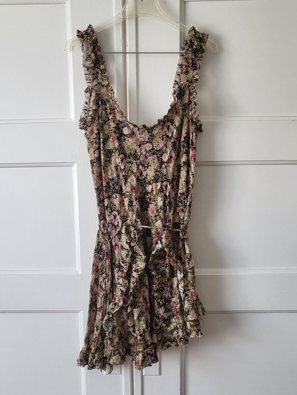 Kate Moss Zara Asymmetric Dusty Floral Silk Ruffle Mini Dress Size XL